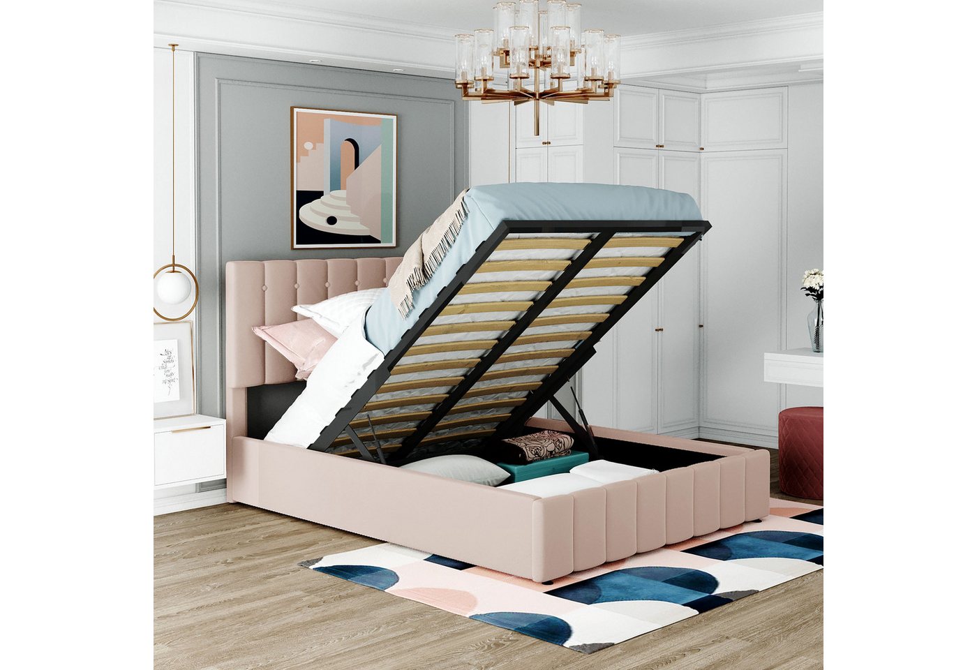MODFU Bett Doppelbett Kinderbett Jugendbett 140x200 cm (höhenverstellbares günstig online kaufen