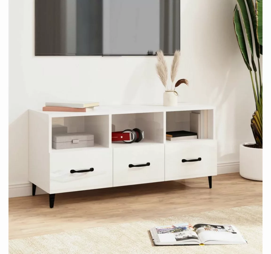 vidaXL TV-Schrank TV-Schrank Hochglanz-Weiß 102x35x50 cm Spanplatte Lowboar günstig online kaufen