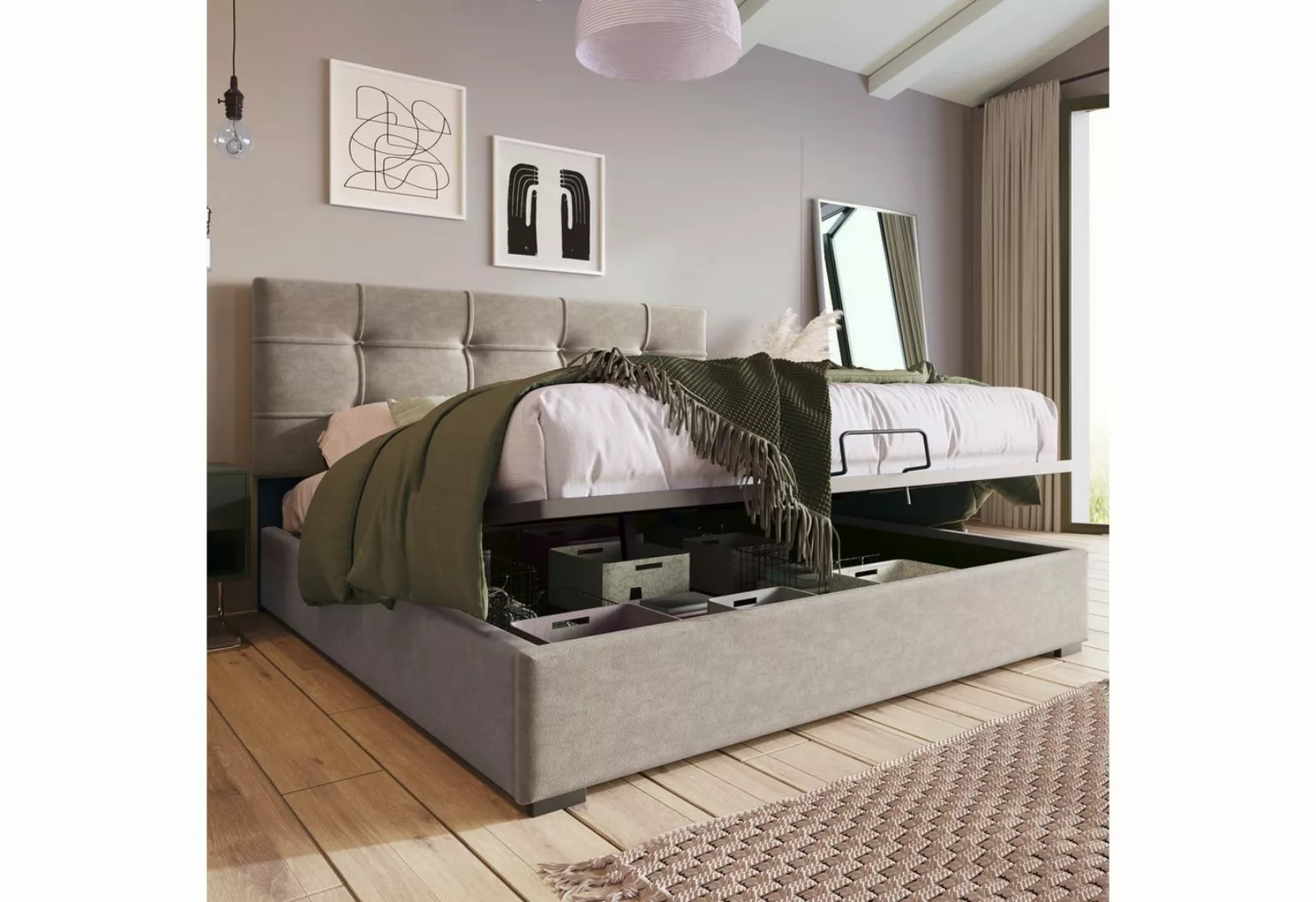 Celya Polsterbett Doppelbett Bettgestell 140x200cm mit Stauraum, Verstellba günstig online kaufen