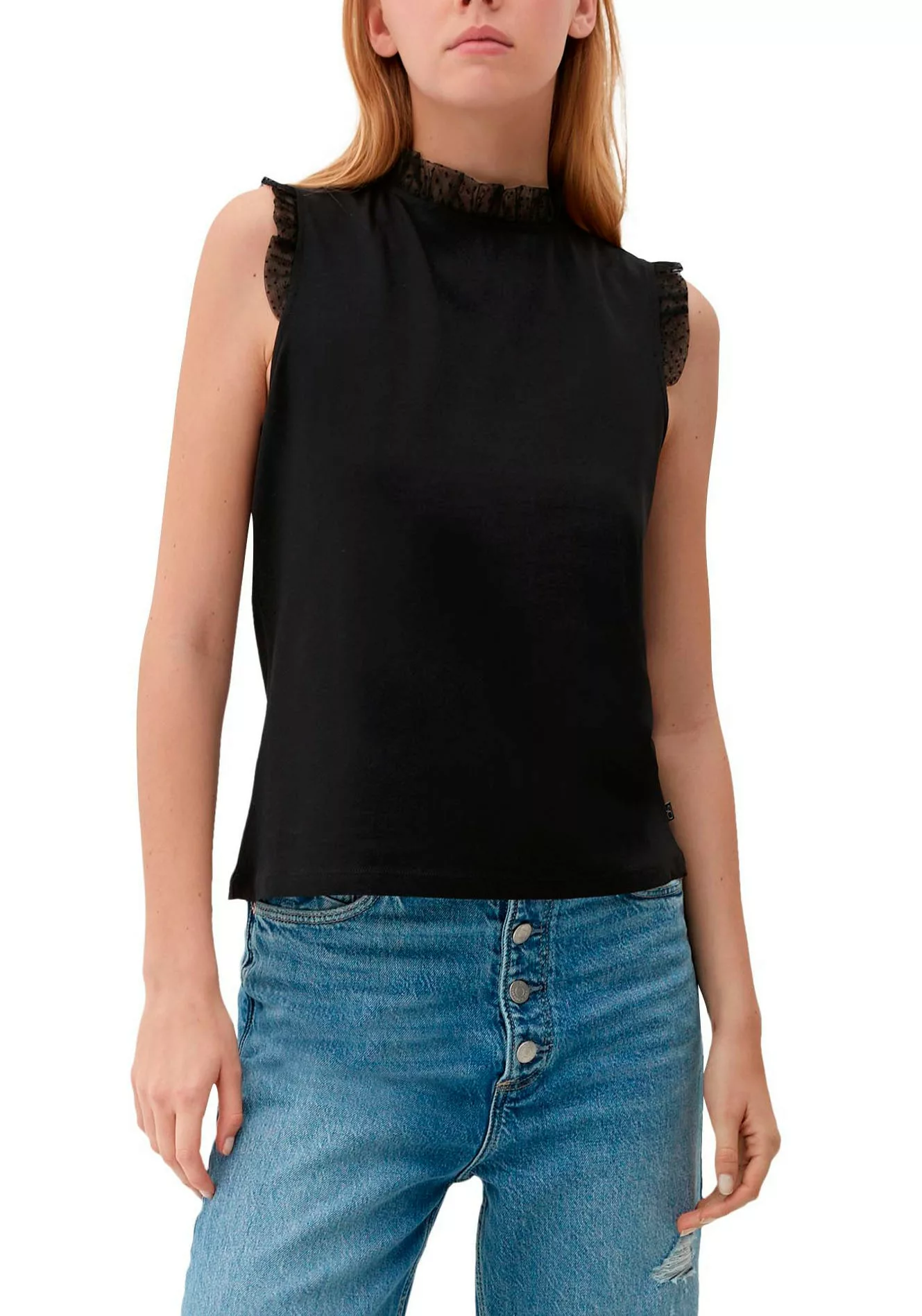 QS T-Shirt mit gerüschtem Kragen-und Ärmelabschluss günstig online kaufen
