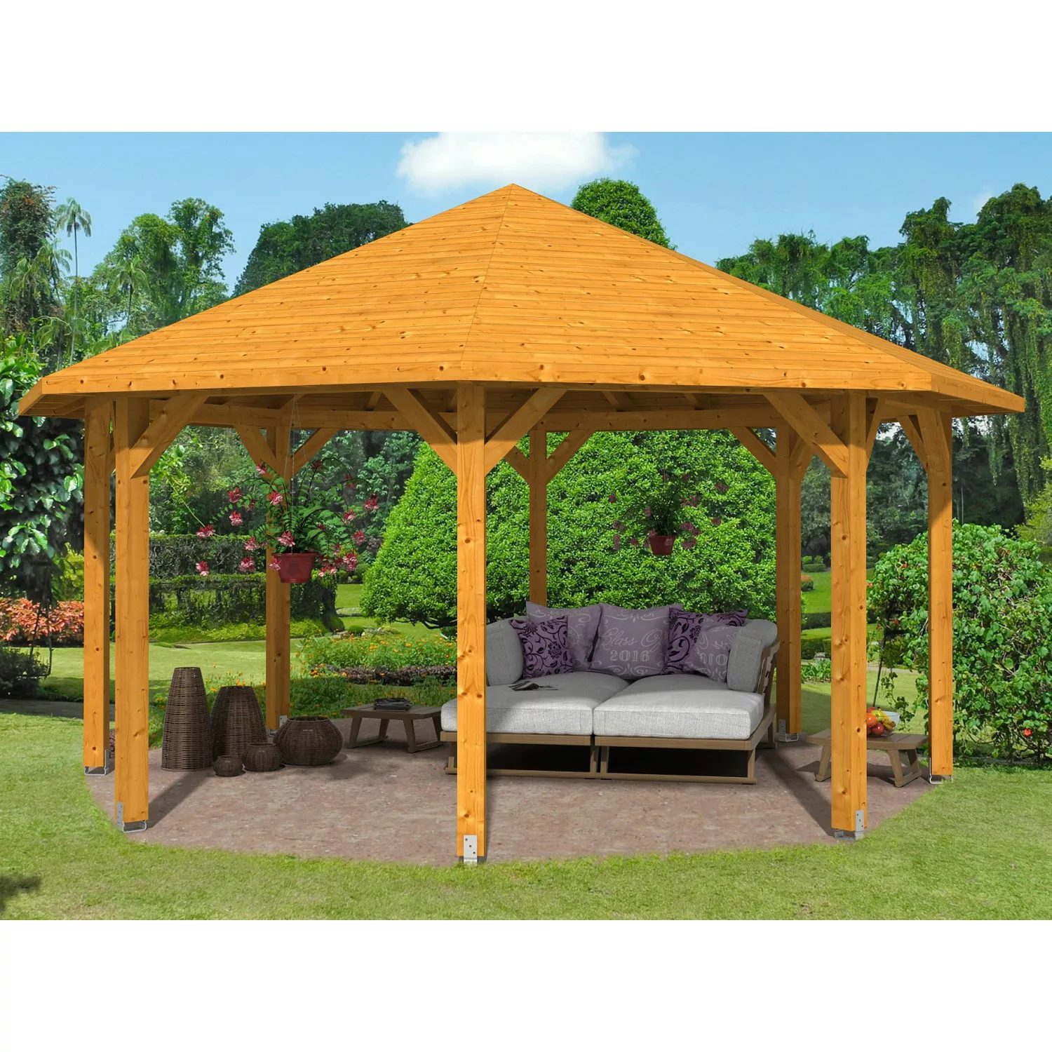 Skan Holz Pavillon Nice 3 Leimholz 557 cm x 557 cm Eiche hell günstig online kaufen