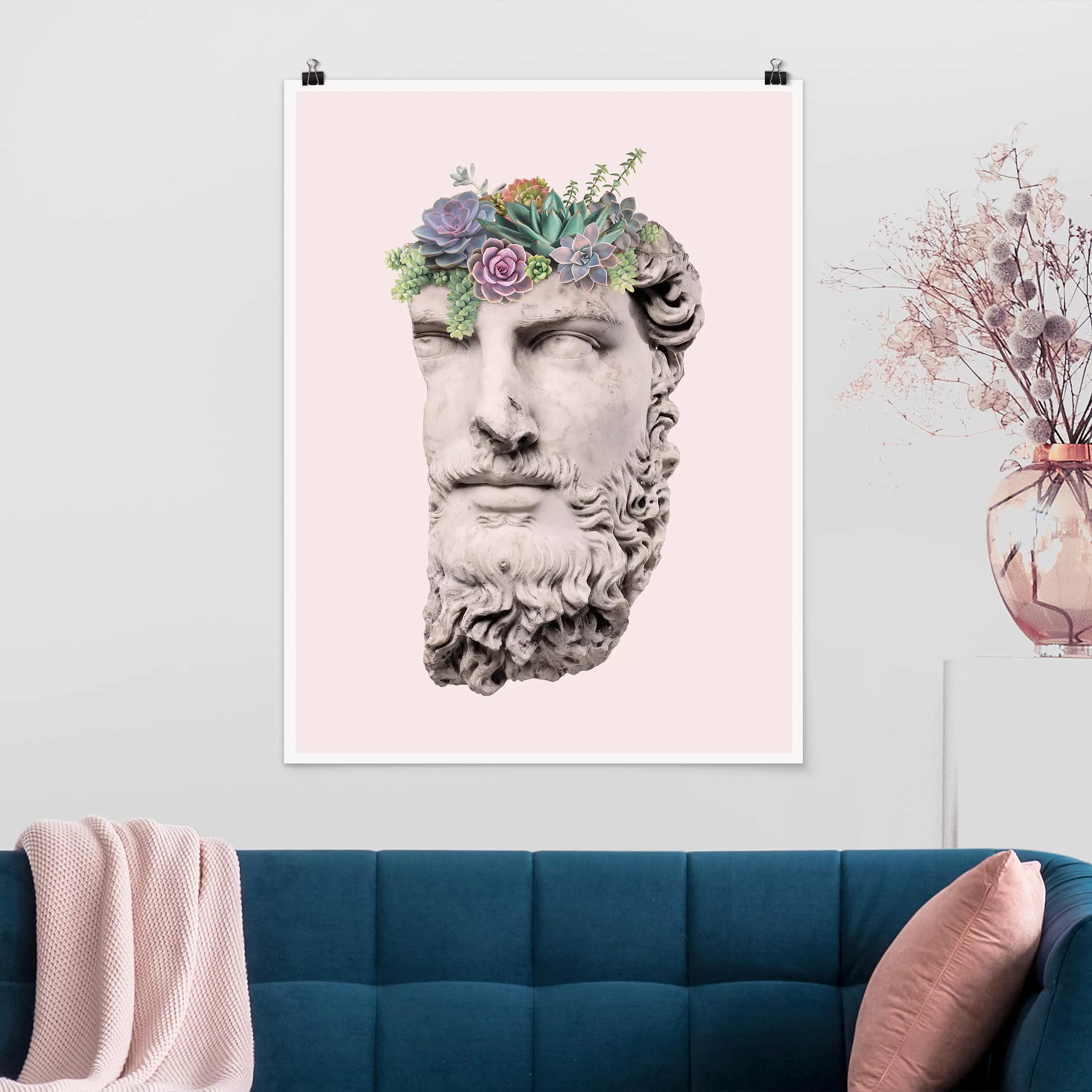 Poster Kunstdruck - Hochformat Kopf mit Sukkulenten günstig online kaufen