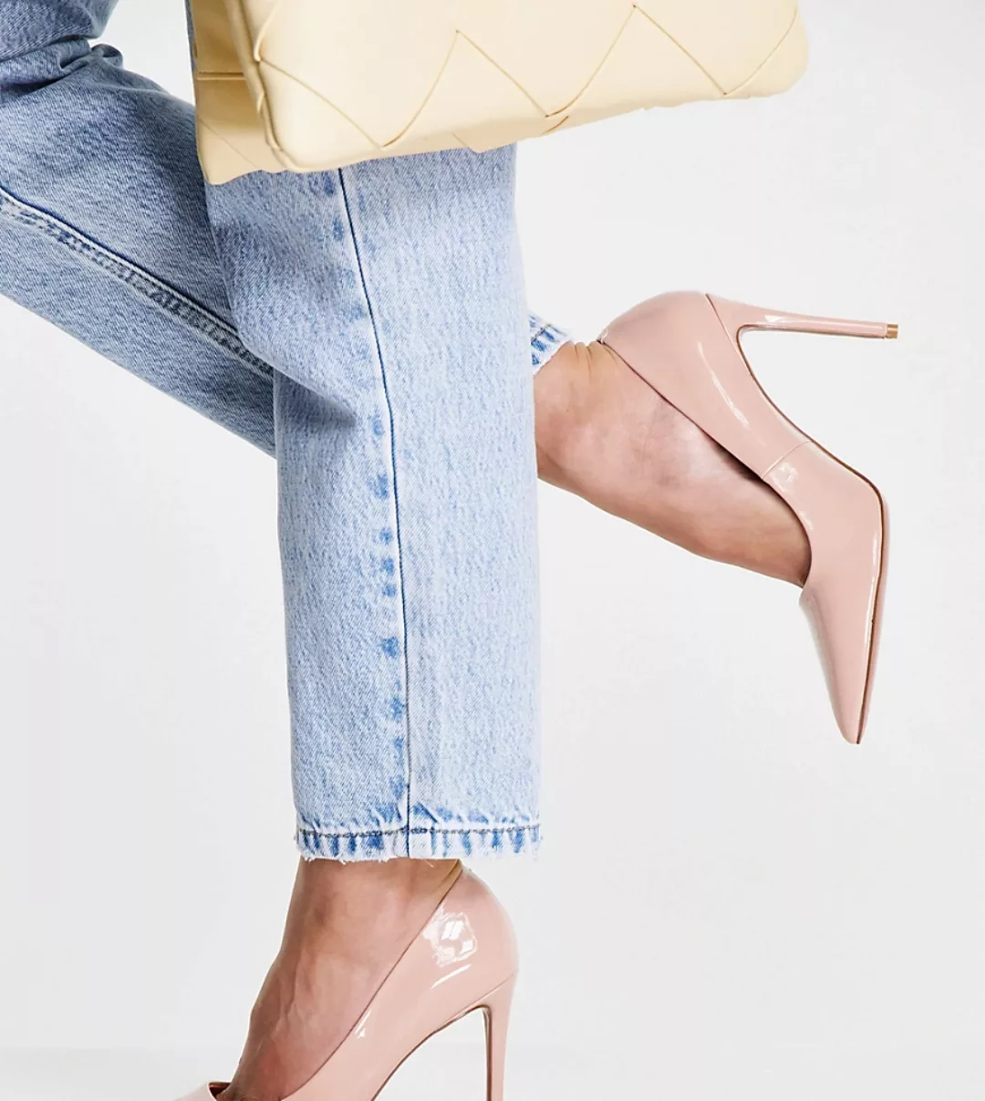 ASOS DESIGN Wide Fit – Penza – Spitze Pumps in Beige mit hohem Absatz, weit günstig online kaufen