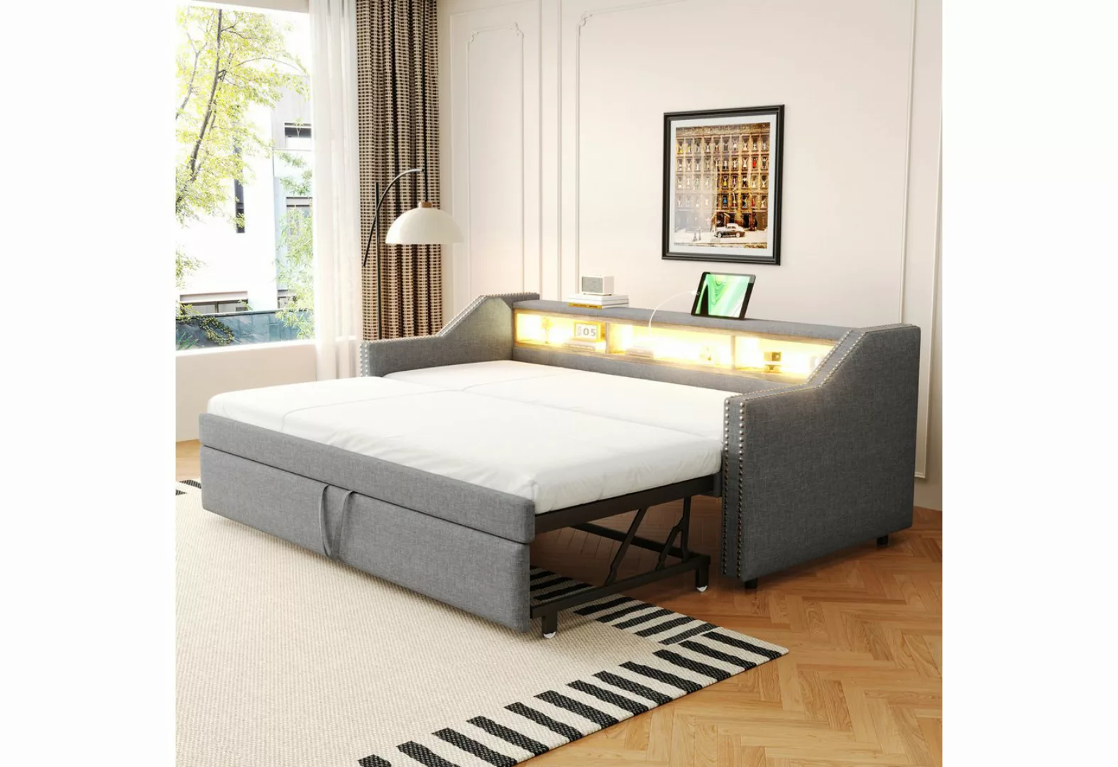 Merax Daybett, Polsterbett mit Ausziehbett, Schlafsofa mit LED und USB, 90/ günstig online kaufen