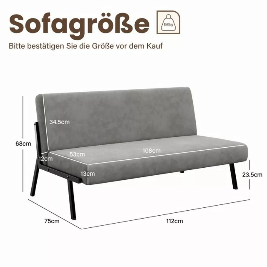 OUNUO Sofa 2 Sitzer Couch mit Metallrahmen Doppelsofa 150kg belastbar, Grau günstig online kaufen