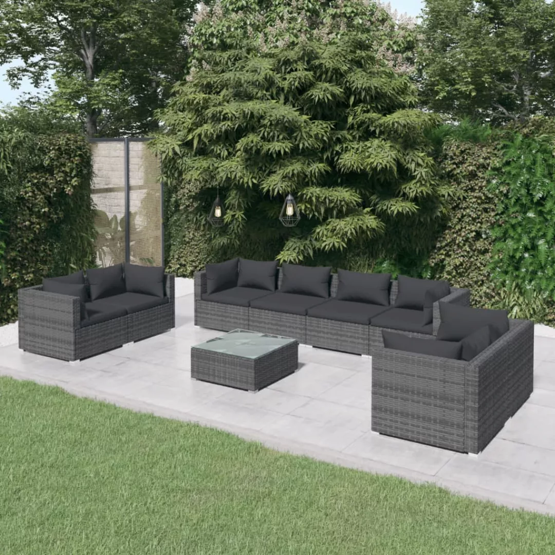 Vidaxl 9-tlg. Garten-lounge-set Mit Kissen Poly Rattan Grau günstig online kaufen