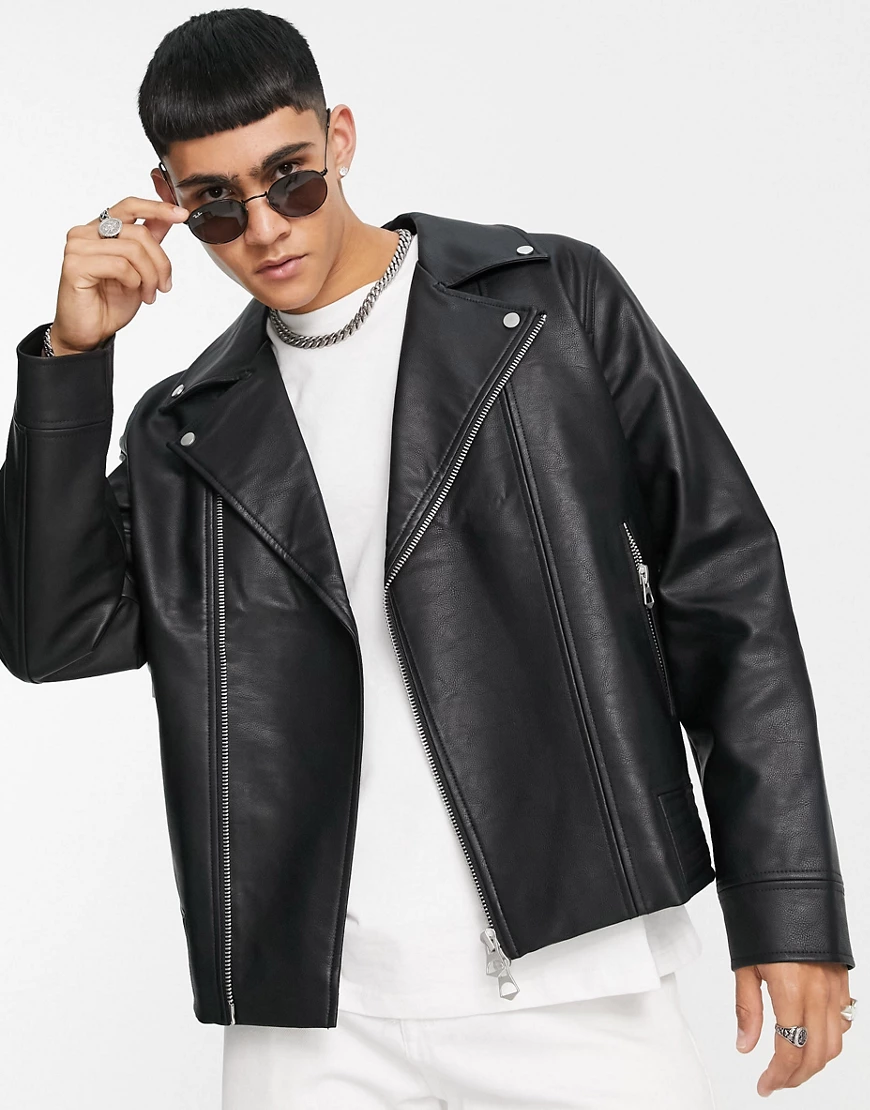 Topman – Biker-Jacke aus Kunstleder in Schwarz günstig online kaufen