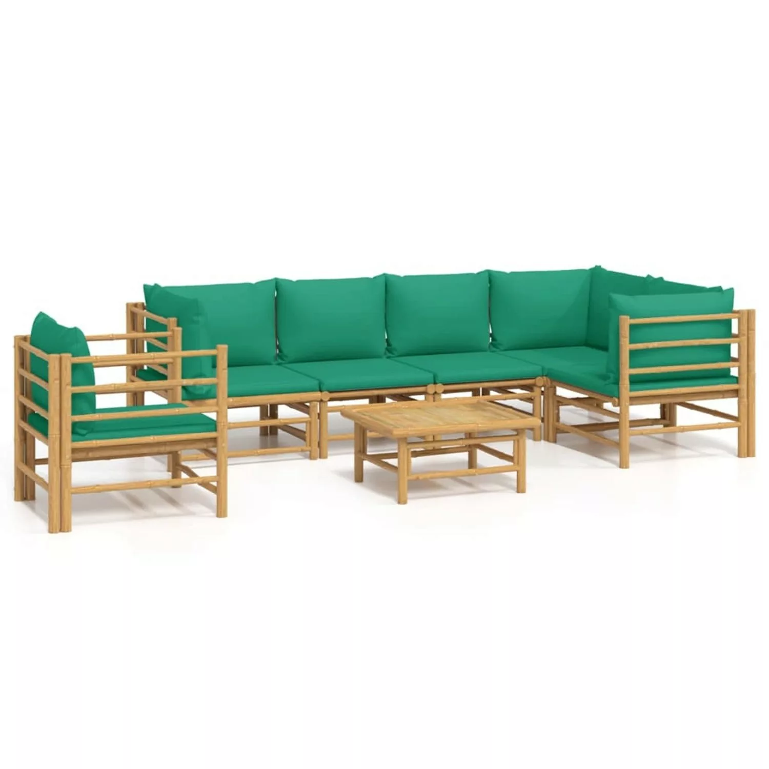 Vidaxl 7-tlg. Garten-lounge-set Mit Grünen Kissen Bambus günstig online kaufen