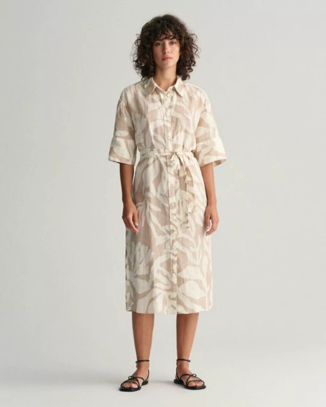 Gant Sommerkleid REL PALM PRINT LINEN SHIRT DRESS, DRY SAND günstig online kaufen