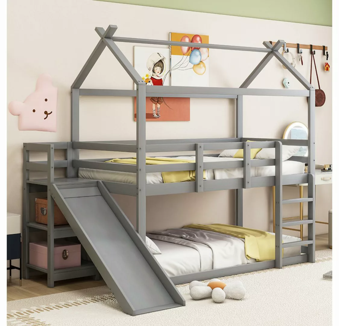 Sweiko Kinderbett Niedriges Etagenbett, (Hochbett mit Rutsche und Ablageflä günstig online kaufen