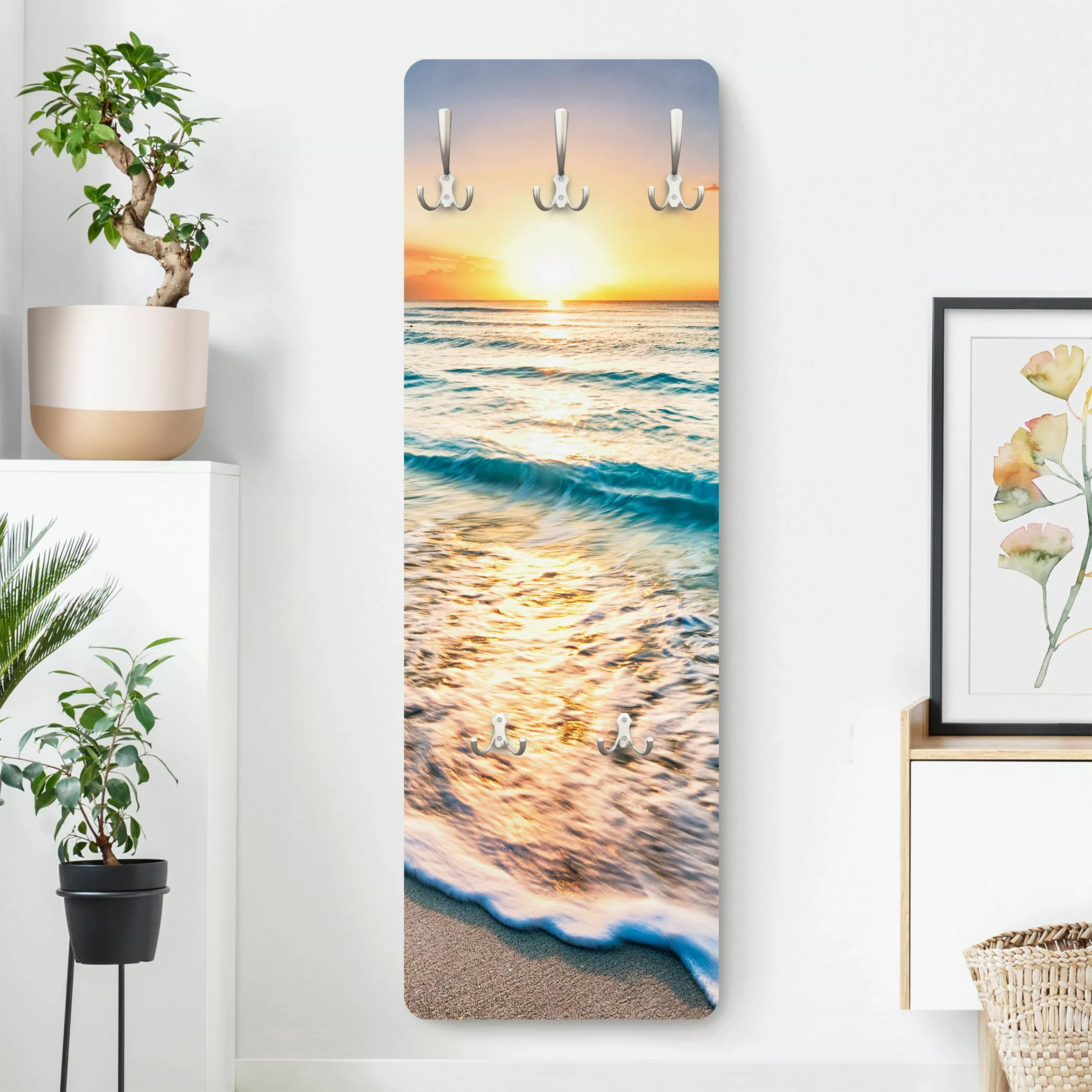 Wandgarderobe Holzpaneel Natur & Landschaft Sonnenuntergang am Strand günstig online kaufen