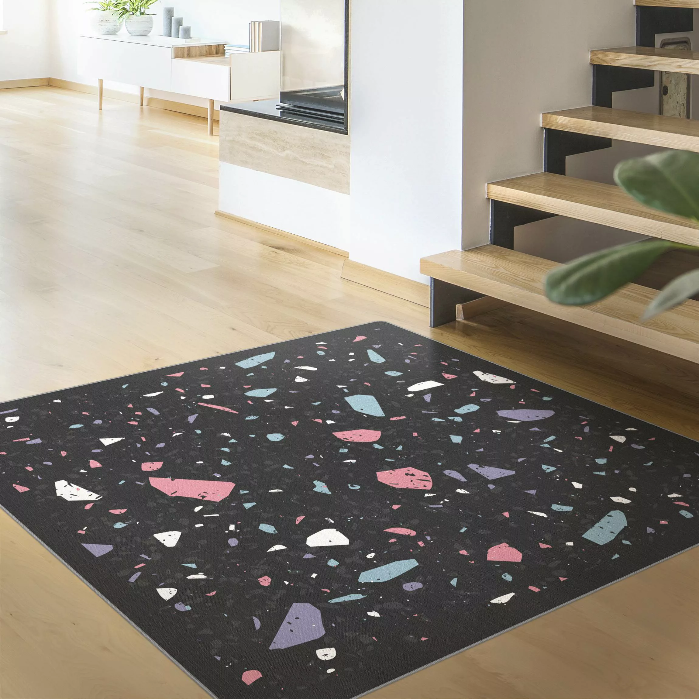 Teppich Detailliertes Terrazzo Muster Taranto mit Rahmen günstig online kaufen