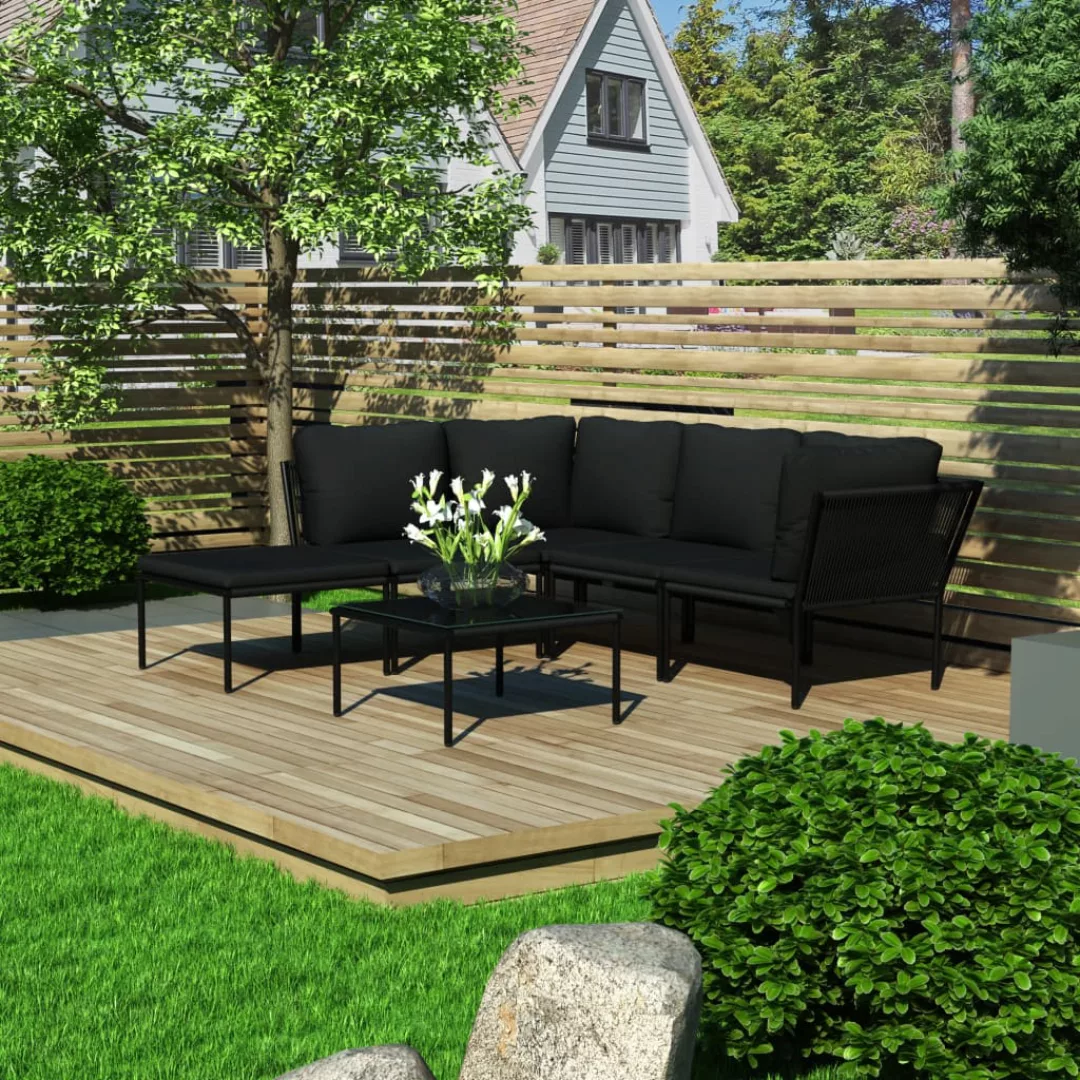 6-tlg. Garten-lounge-set Mit Auflagen Schwarz Pvc günstig online kaufen