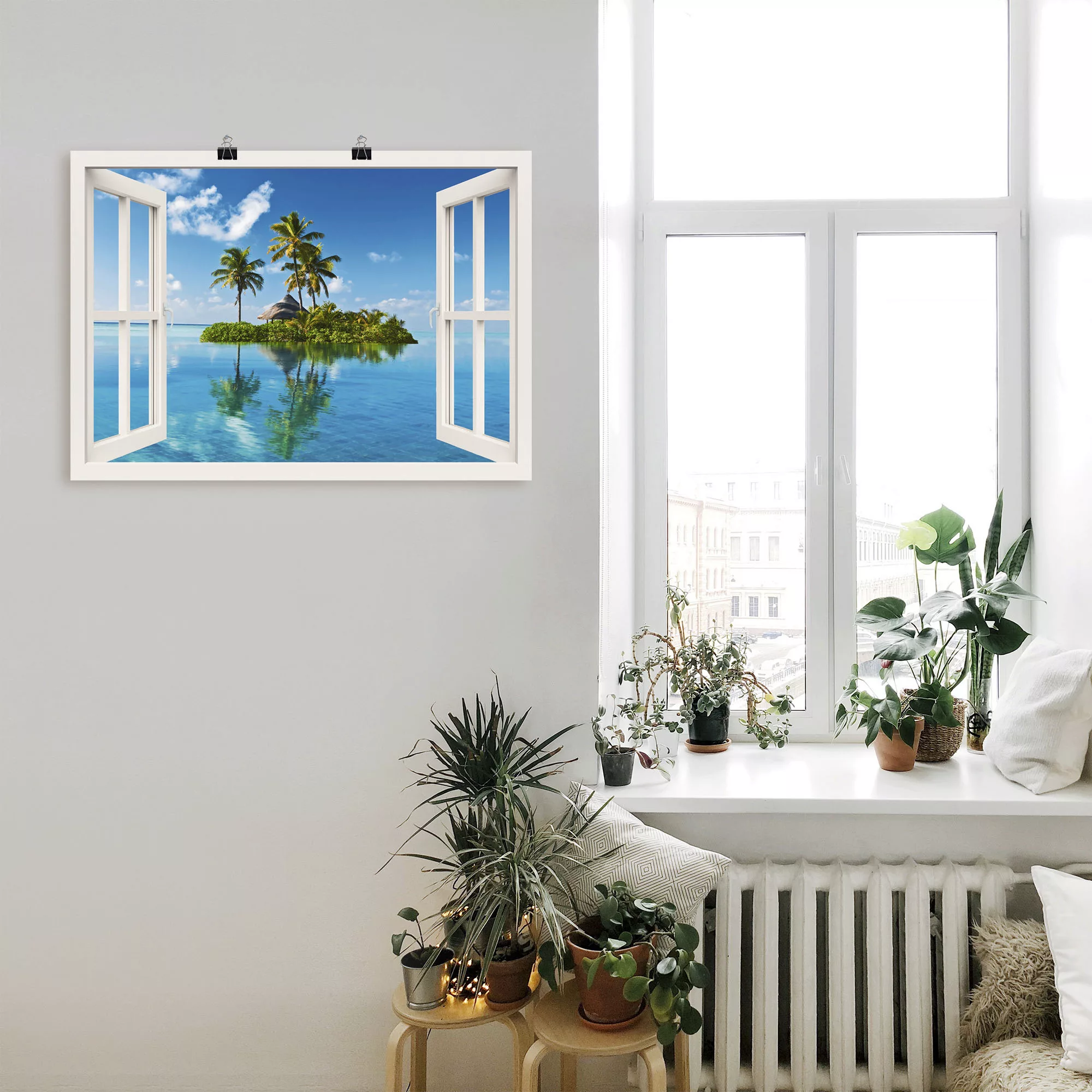 Artland Wandbild "Fensterblick Insel Palmen Meer", Fensterblick, (1 St.), a günstig online kaufen