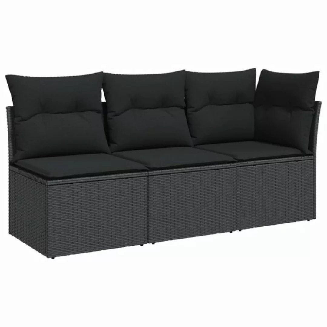 vidaXL Loungesofa Gartensofa mit Kissen 3-Sitzer Schwarz Poly Rattan, 1 Tei günstig online kaufen