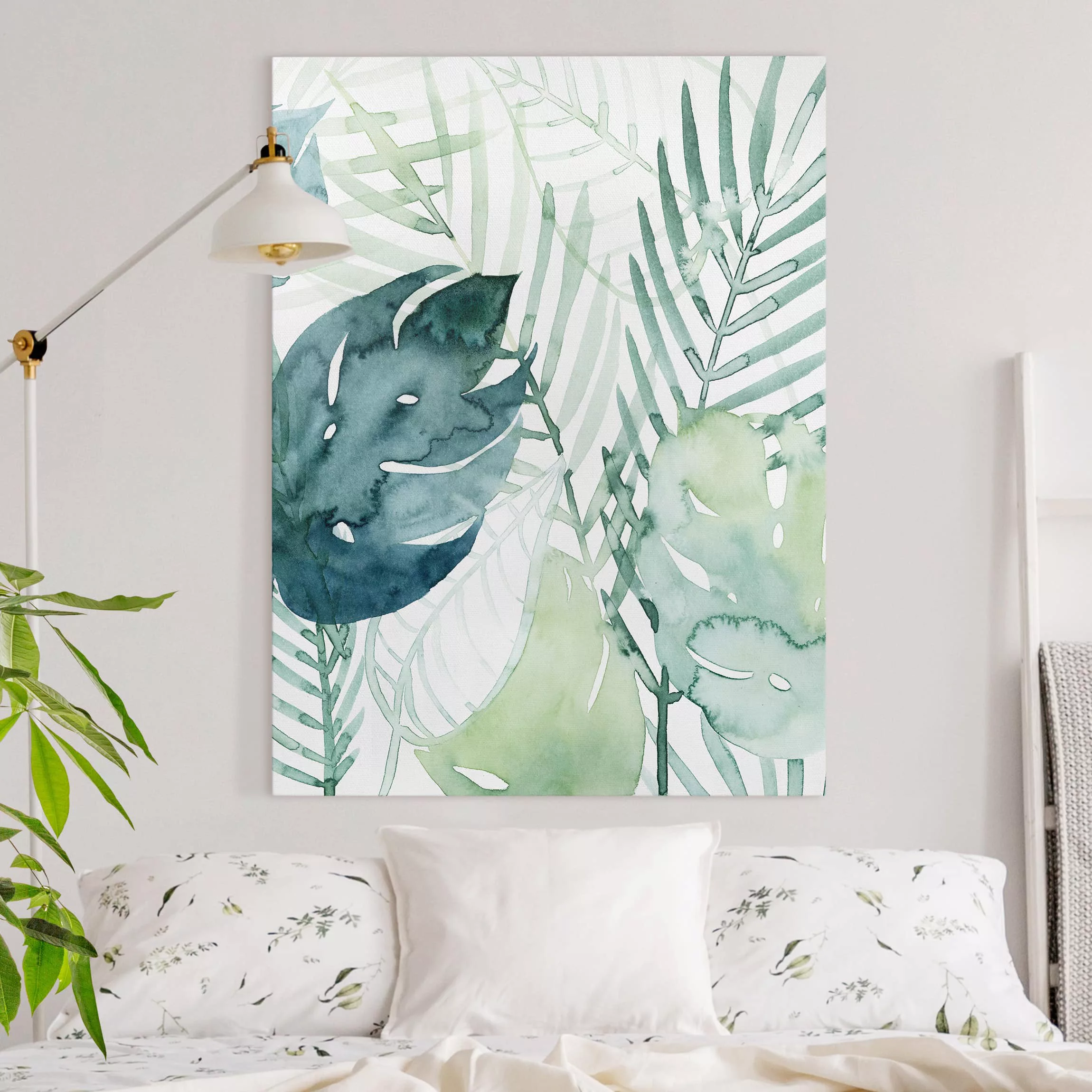 Leinwandbild Botanik - Hochformat Palmwedel in Wasserfarbe I günstig online kaufen