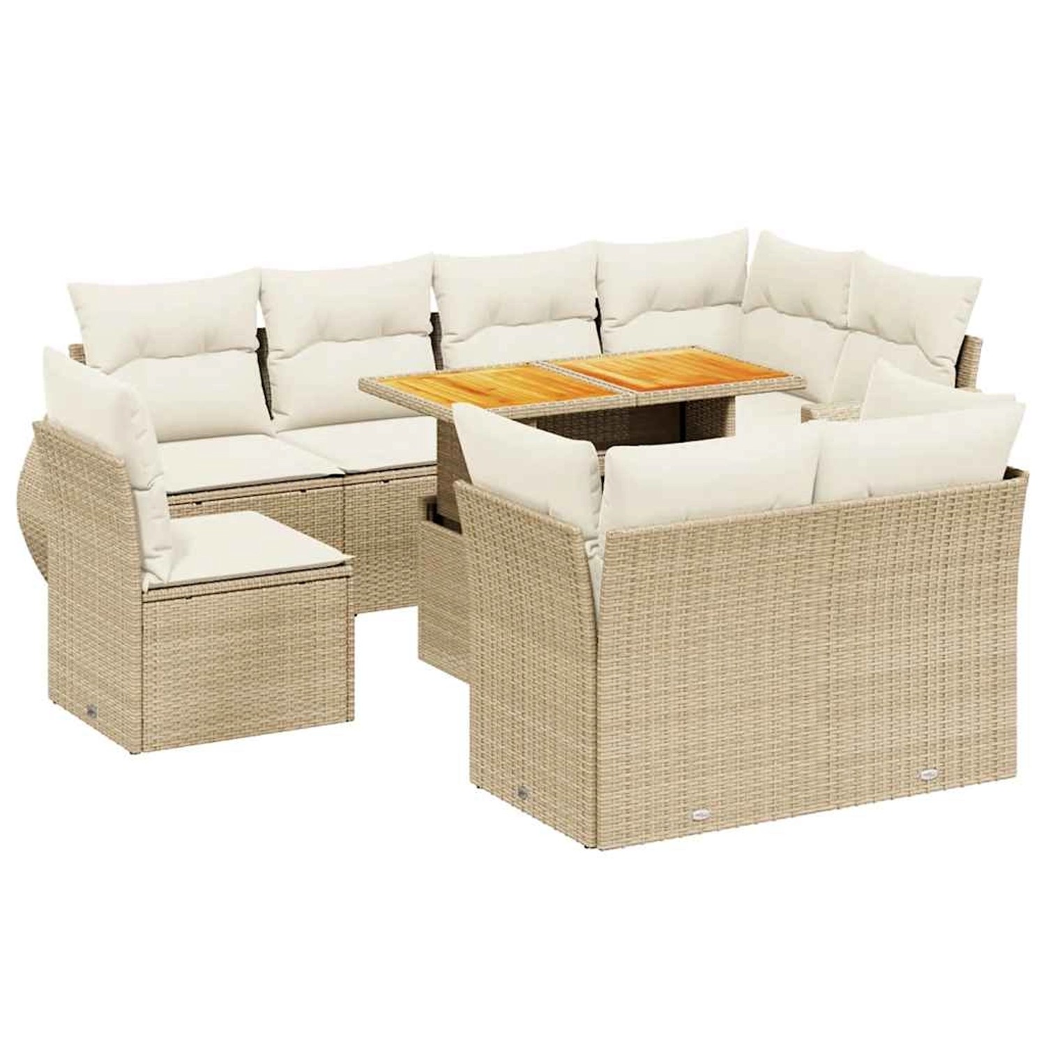 vidaXL 9-Tlg Garten-Sofagarnitur mit Kissen Beige Poly Rattan 3272290 günstig online kaufen