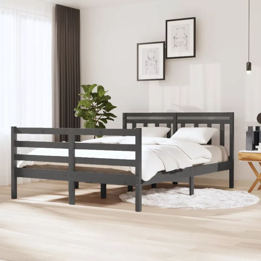 vidaXL Bettgestell Massivholzbett Grau 140x190 cm Bett Bettrahmen Bettgeste günstig online kaufen