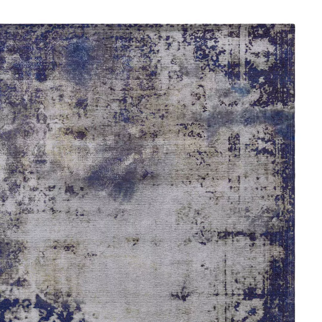 Vintage Kurzflor Teppich in Blau und Grau 1 cm hoch günstig online kaufen