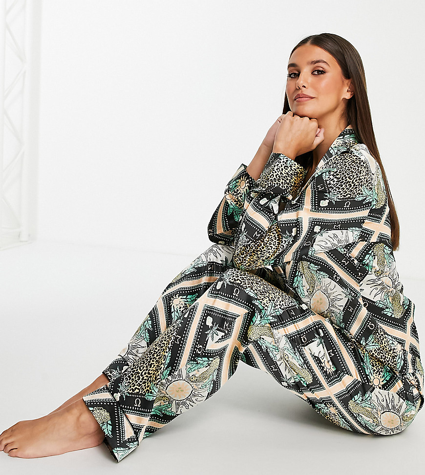 ASOS DESIGN Tall – Pyjama-Set in Schwarz, bestehend aus langärmligem, zweir günstig online kaufen