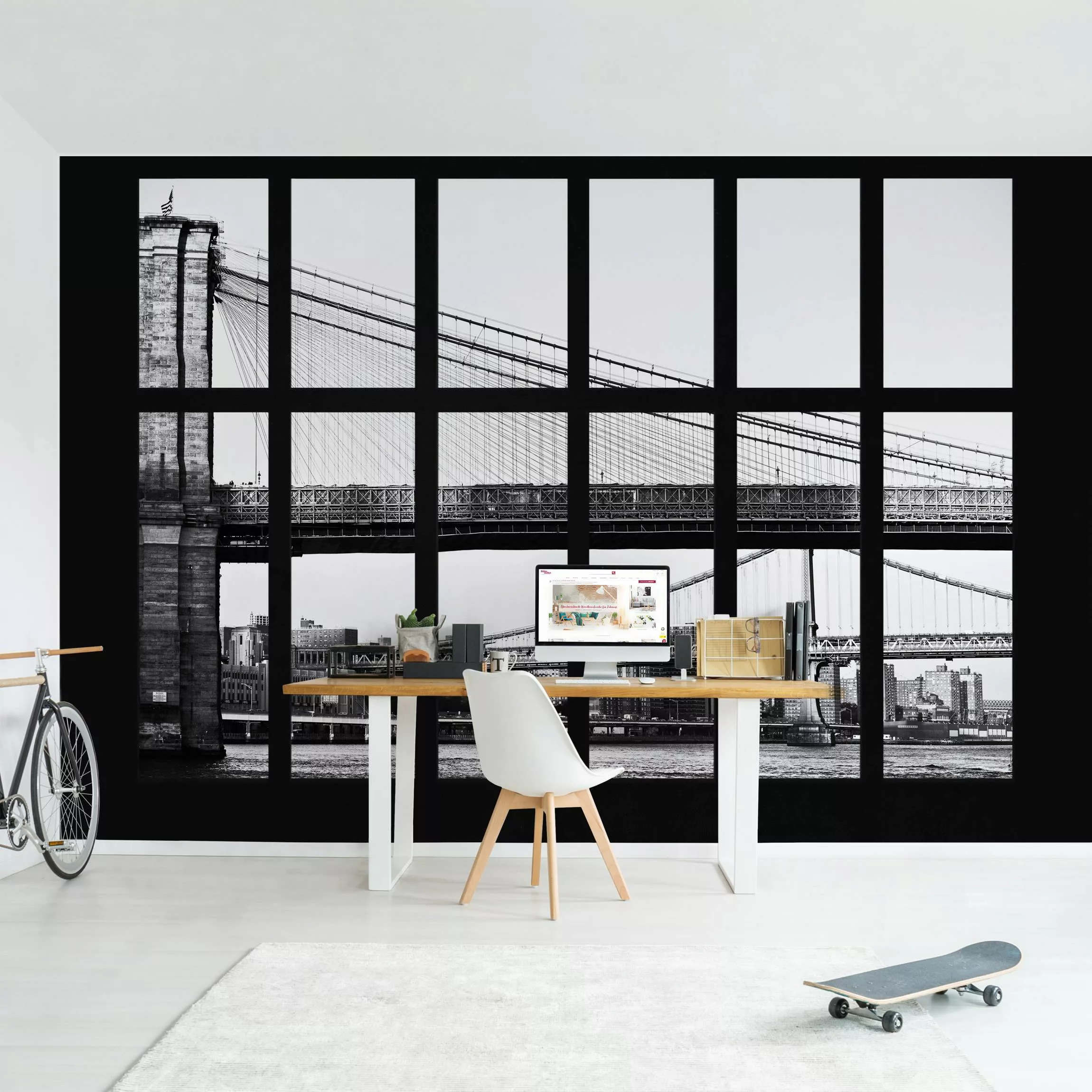 Fototapete Fenster Brücken New York günstig online kaufen