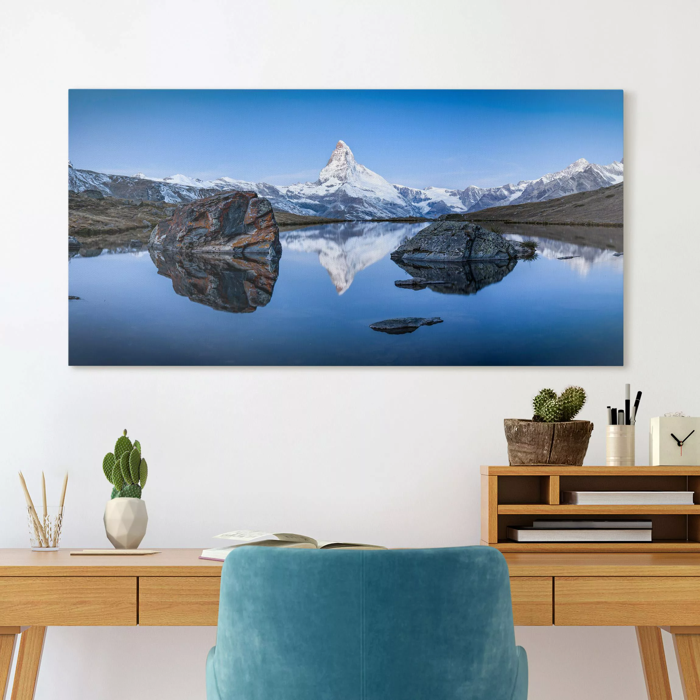 Leinwandbild Stellisee vor dem Matterhorn günstig online kaufen