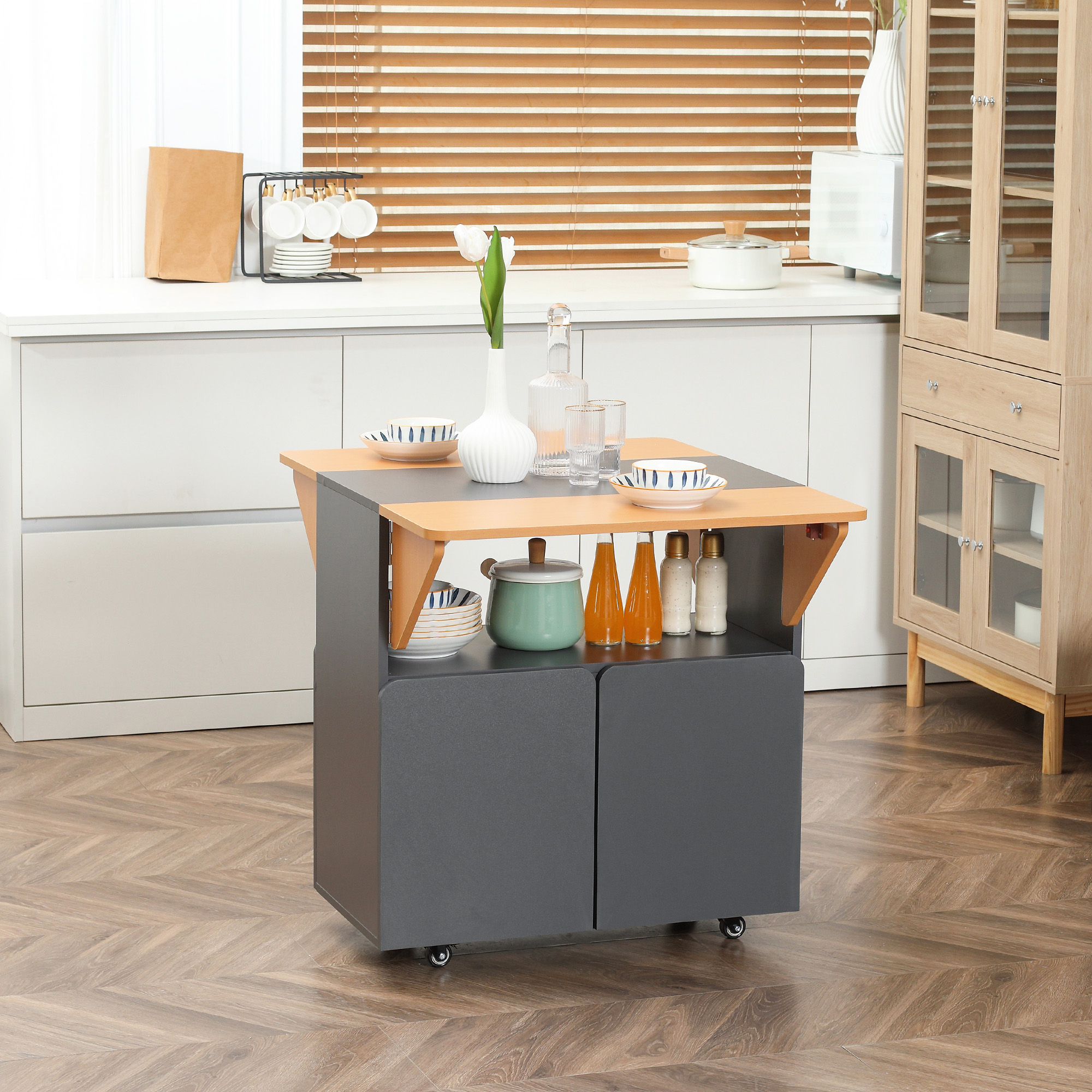 HOMCOM Klappbarer Platzspartisch für maximal 4 Personen mit 4 Rollen, Verst günstig online kaufen