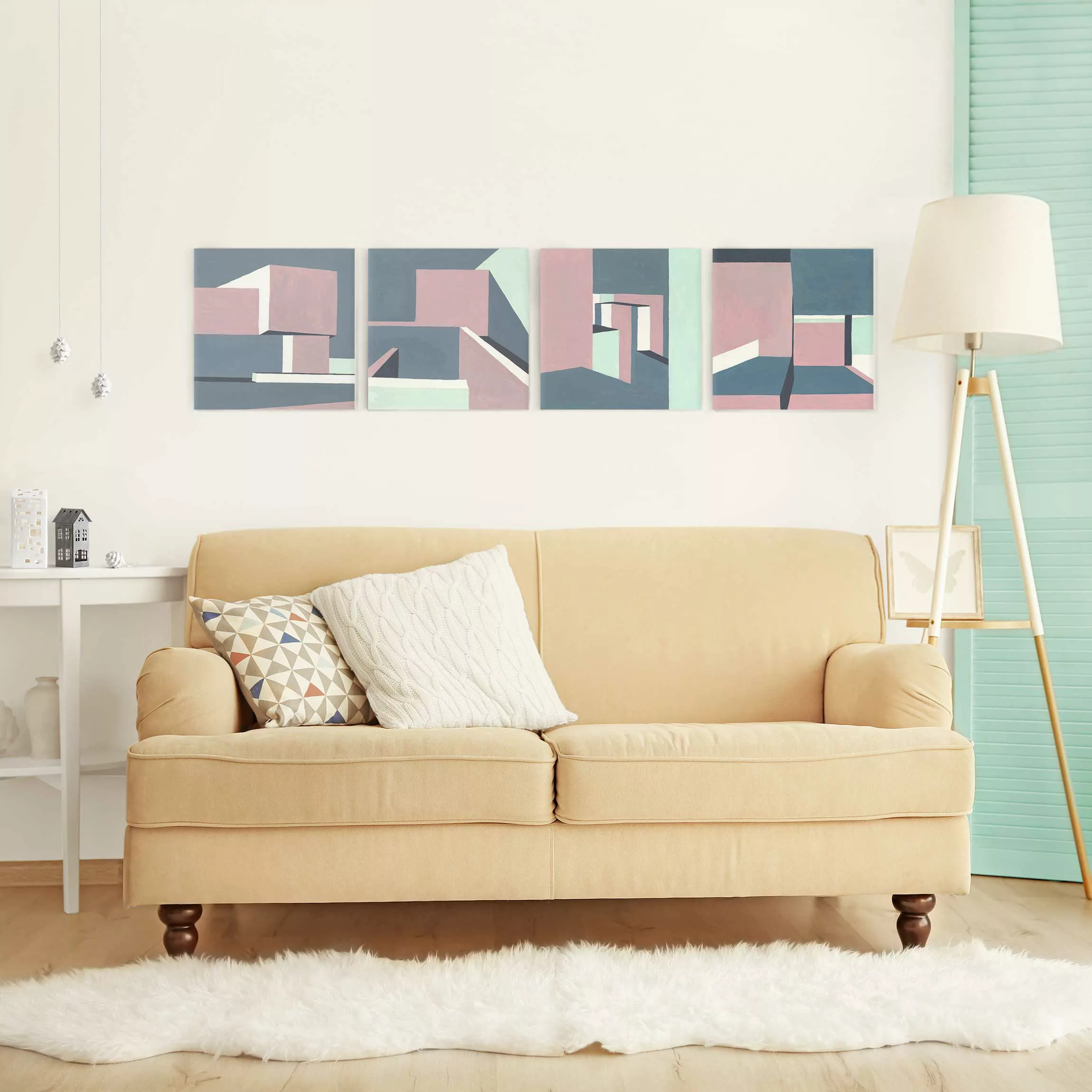4-teiliges Leinwandbild Abstrakt - Quadrat Schatten der Wände Set II günstig online kaufen
