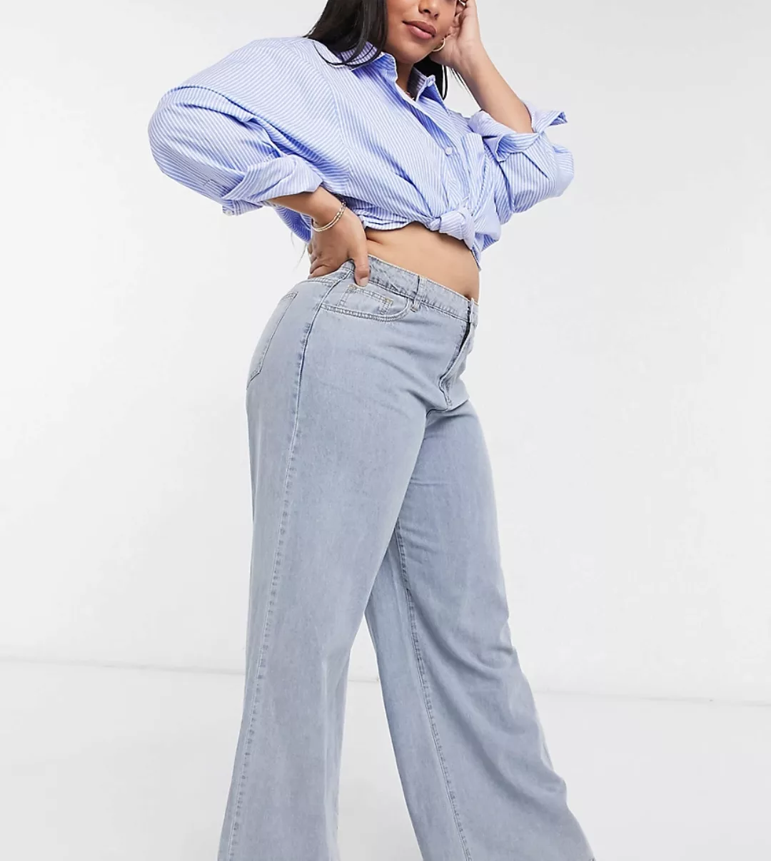 In The Style Plus x Megan McKenna – Jeans in Blau mit hoher Taille und weit günstig online kaufen