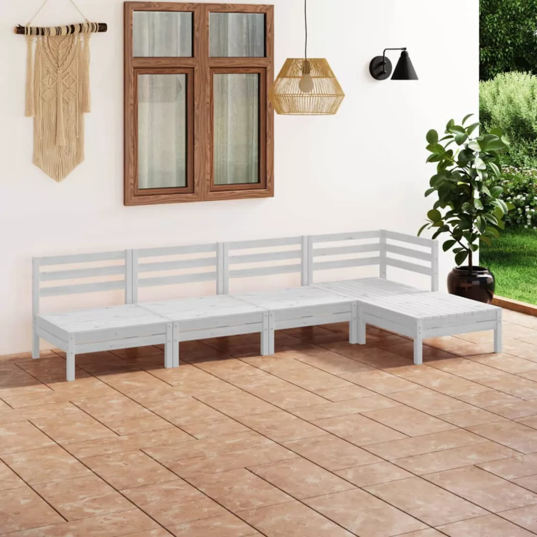 5-tlg. Garten-lounge-set Massivholz Kiefer Weiß günstig online kaufen