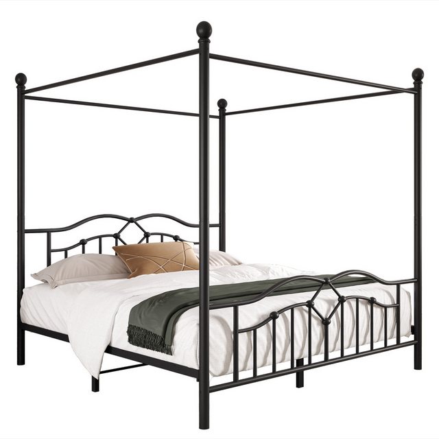 Rutaqian Daybett Metallbett, Himmelbett, Gewelltes Kopfteil, 140x200cm günstig online kaufen