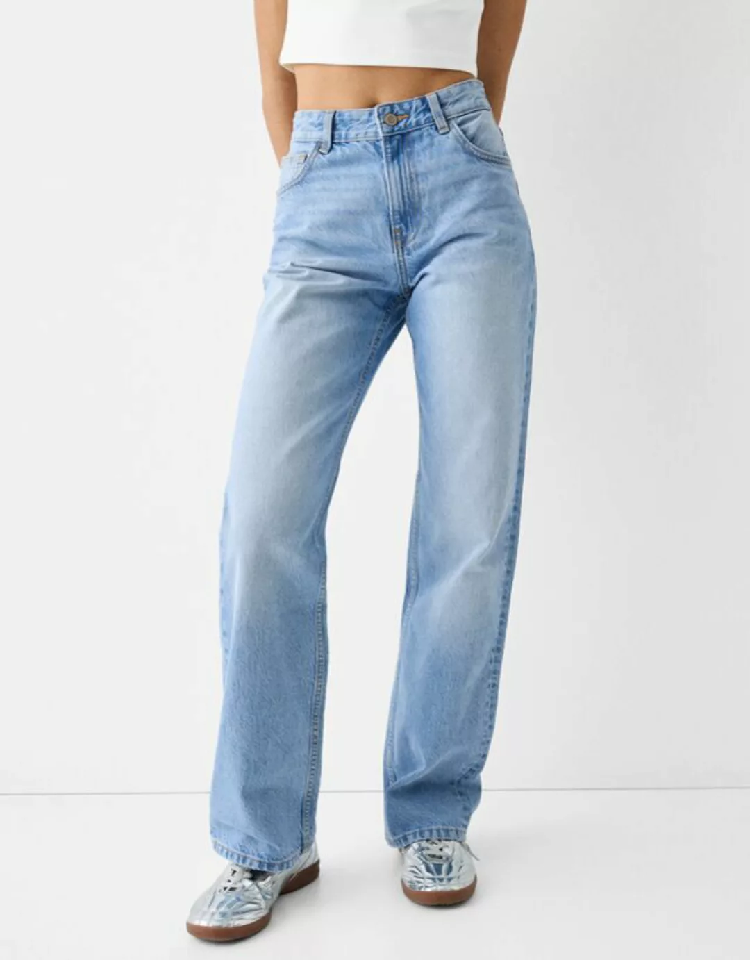 Bershka Wide Leg 90'S Jeans Bskteen 36 Ausgewaschenes Blau günstig online kaufen