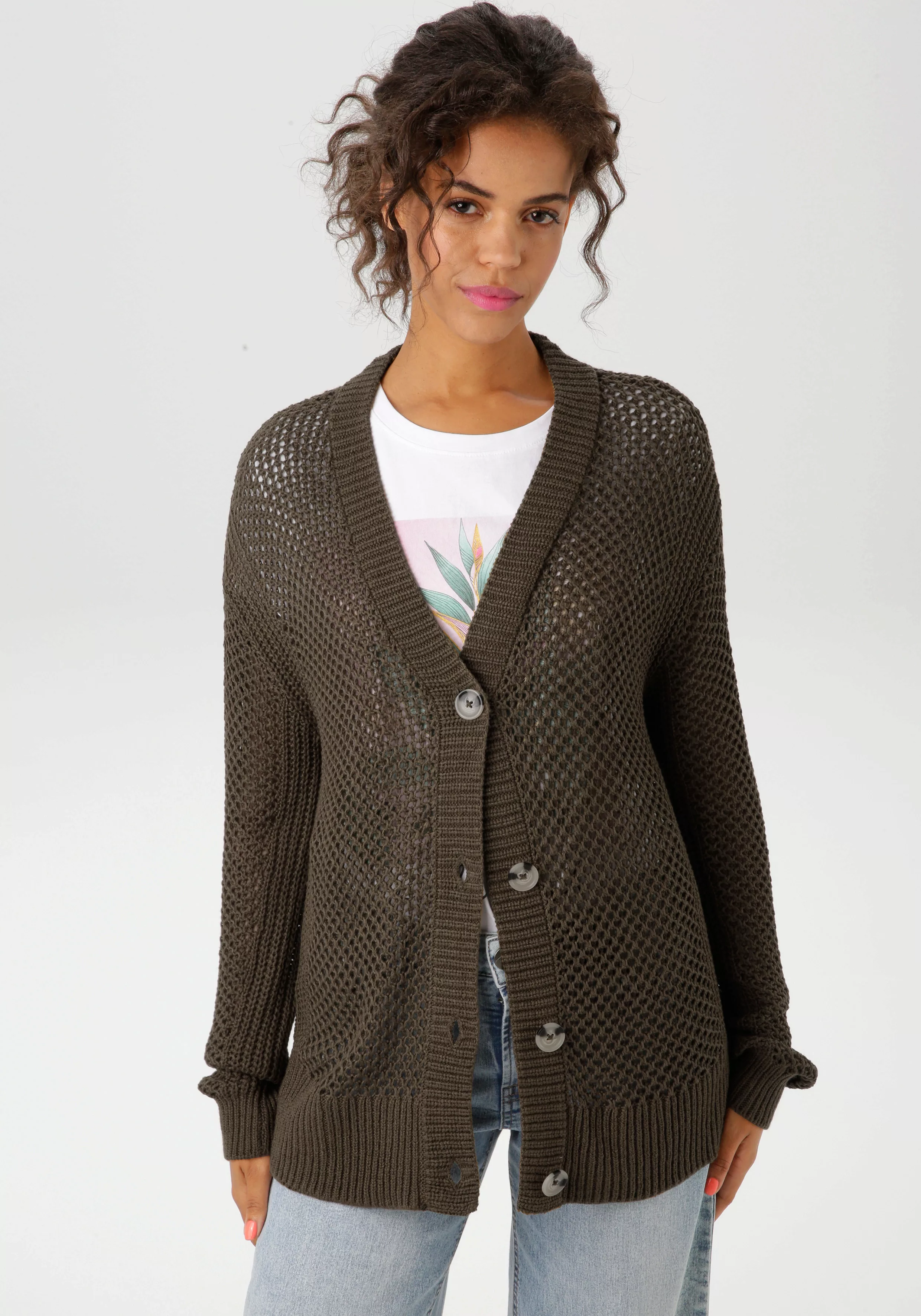 Aniston CASUAL Strickjacke, mit trendigem Lochstrick-Muster - NEUE KOLLEKTI günstig online kaufen