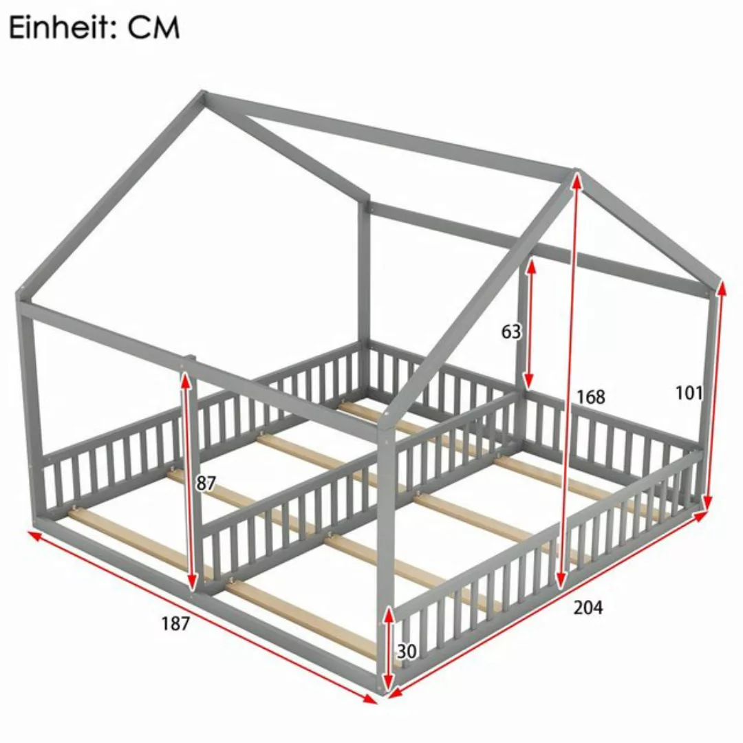 Odikalo Kinderbett Hausform Einzel Flachbett Dach Fenster Kiefer Grau/Natur günstig online kaufen