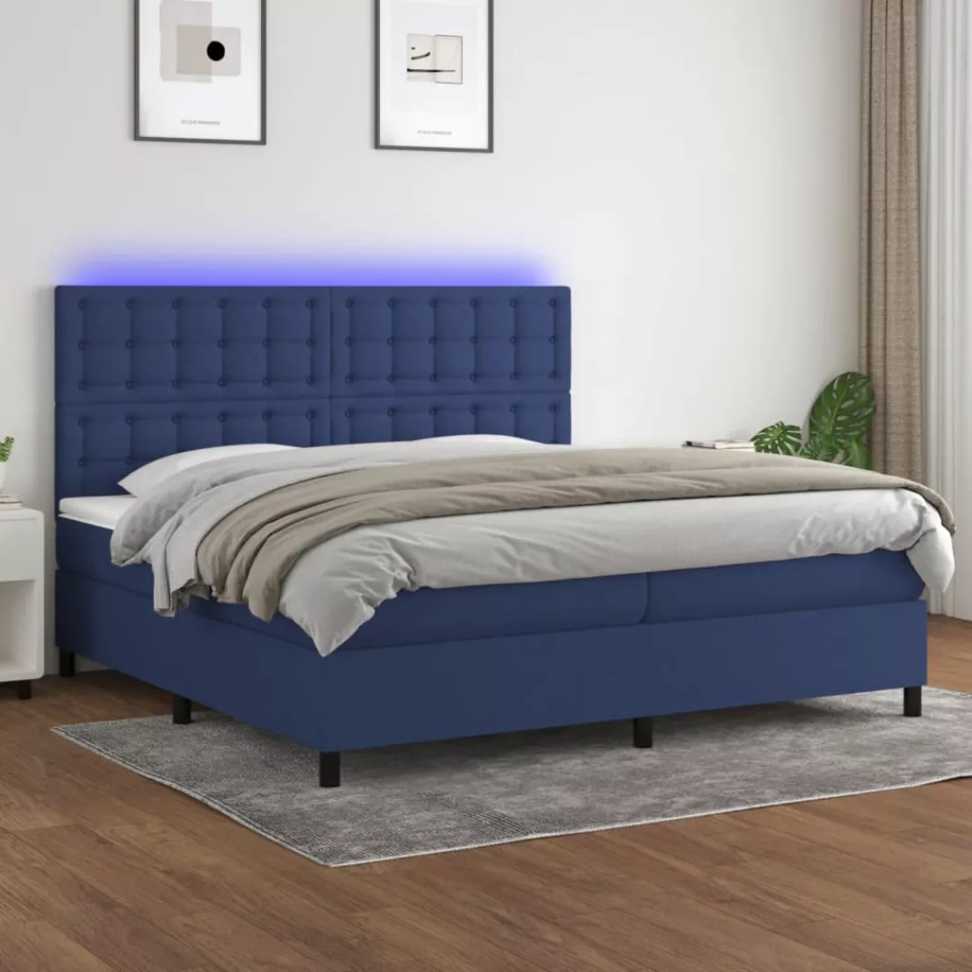 Vidaxl Boxspringbett Mit Matratze & Led Blau 200x200 Cm Stoff günstig online kaufen