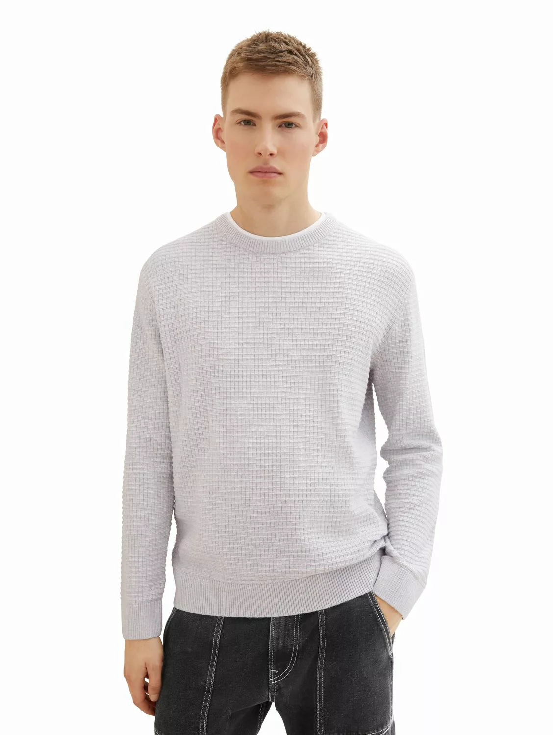 Tom Tailor Denim Herren Rundhals Pullover STRUCTURED DOUBLELAYER - Regular günstig online kaufen