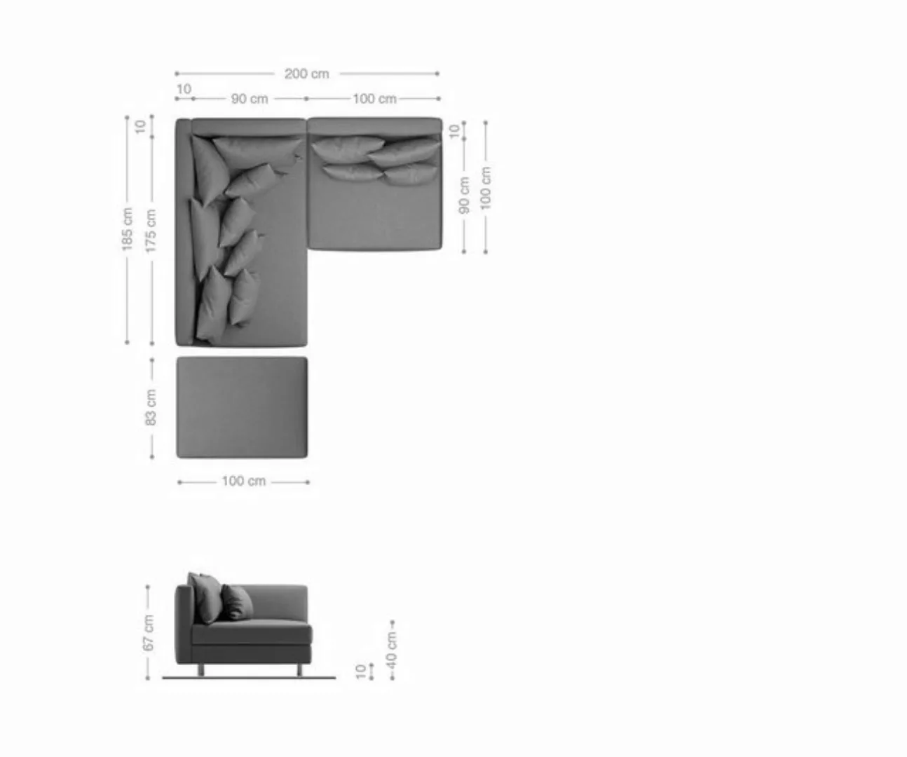 DELIFE Ecksofa Clovis, Anthrazit Antik Optik mit Hocker Ottomane Links Ecks günstig online kaufen