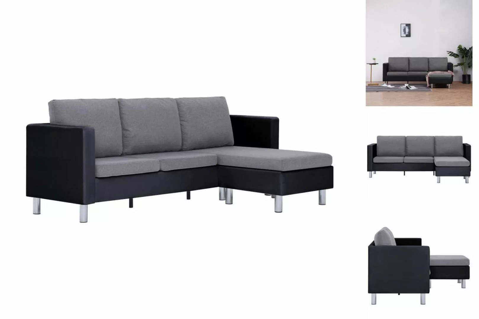 vidaXL Sofa 3-Sitzer-Sofa mit Kissen Schwarz Kunstleder günstig online kaufen