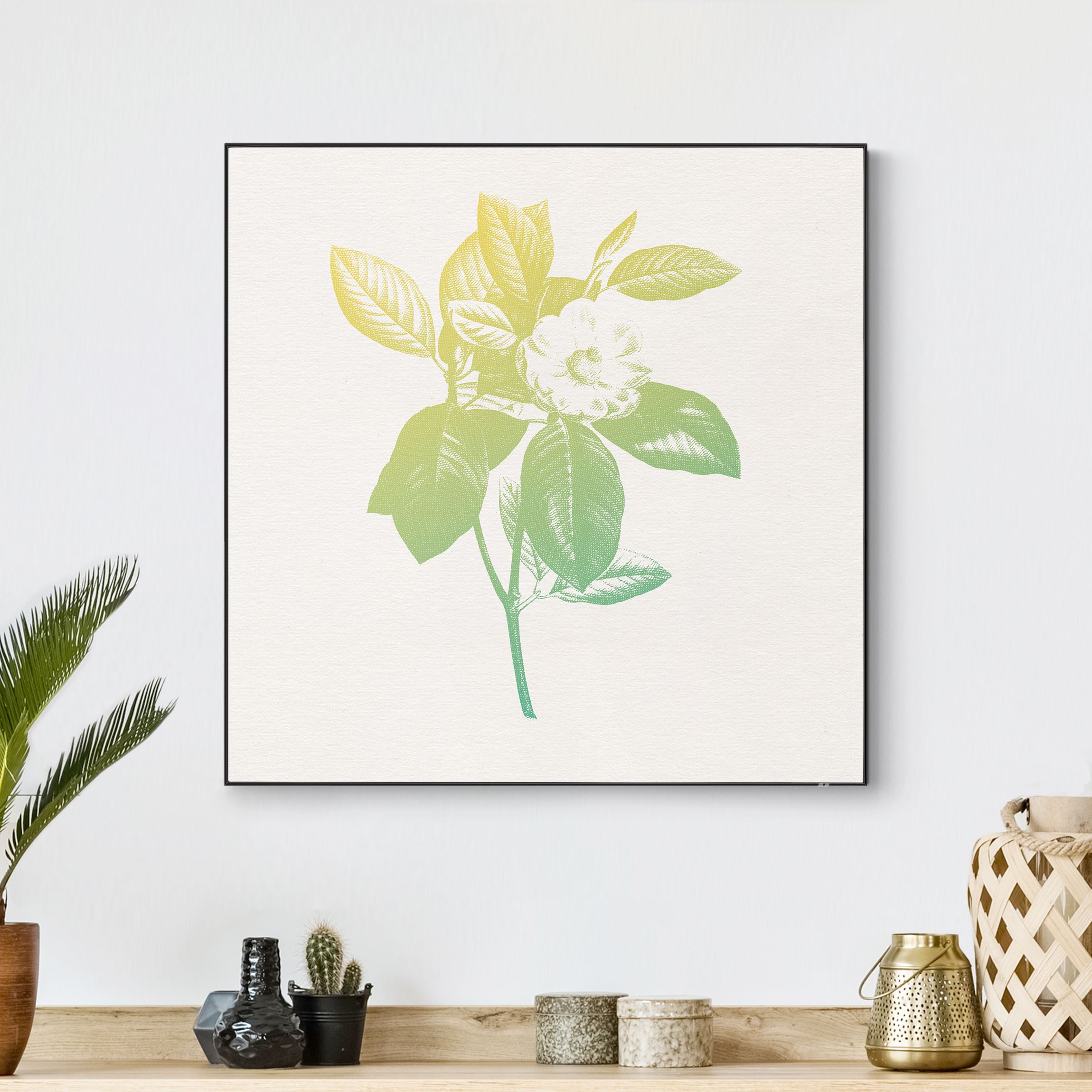 Wechselbild mit Spannrahmen Modern Vintage Botanik Kirschblüte Grün Gelb günstig online kaufen