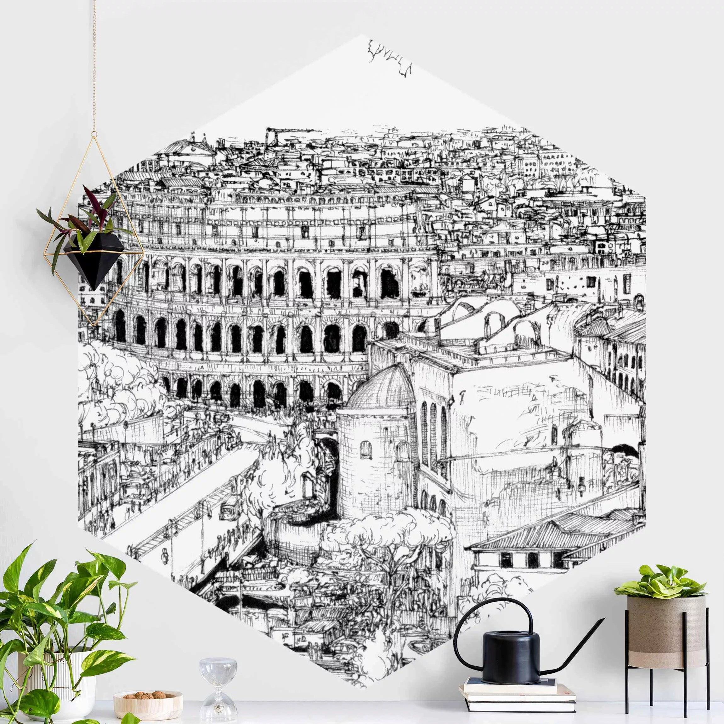 Hexagon Fototapete selbstklebend Stadtstudie - Rom günstig online kaufen