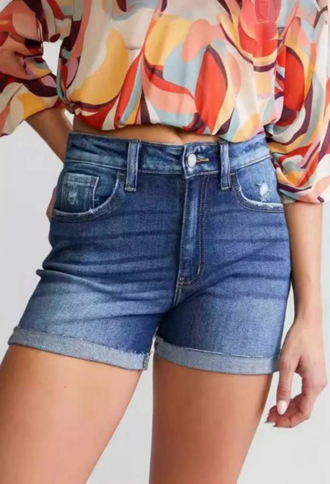 SEGUEN Jeansshorts Mode hochgekrempelte vielseitige Denim-Shorts für Frauen günstig online kaufen