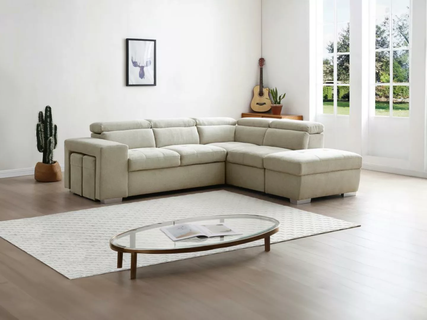 Ecksofa mit Schlaffunktion - Ecke rechts - Stoff - Beige - MELICENA günstig online kaufen