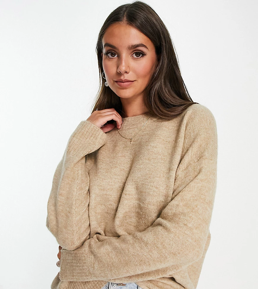 Only Tall – Hochgeschlossener Oversize-Pullover in Beige-Neutral günstig online kaufen