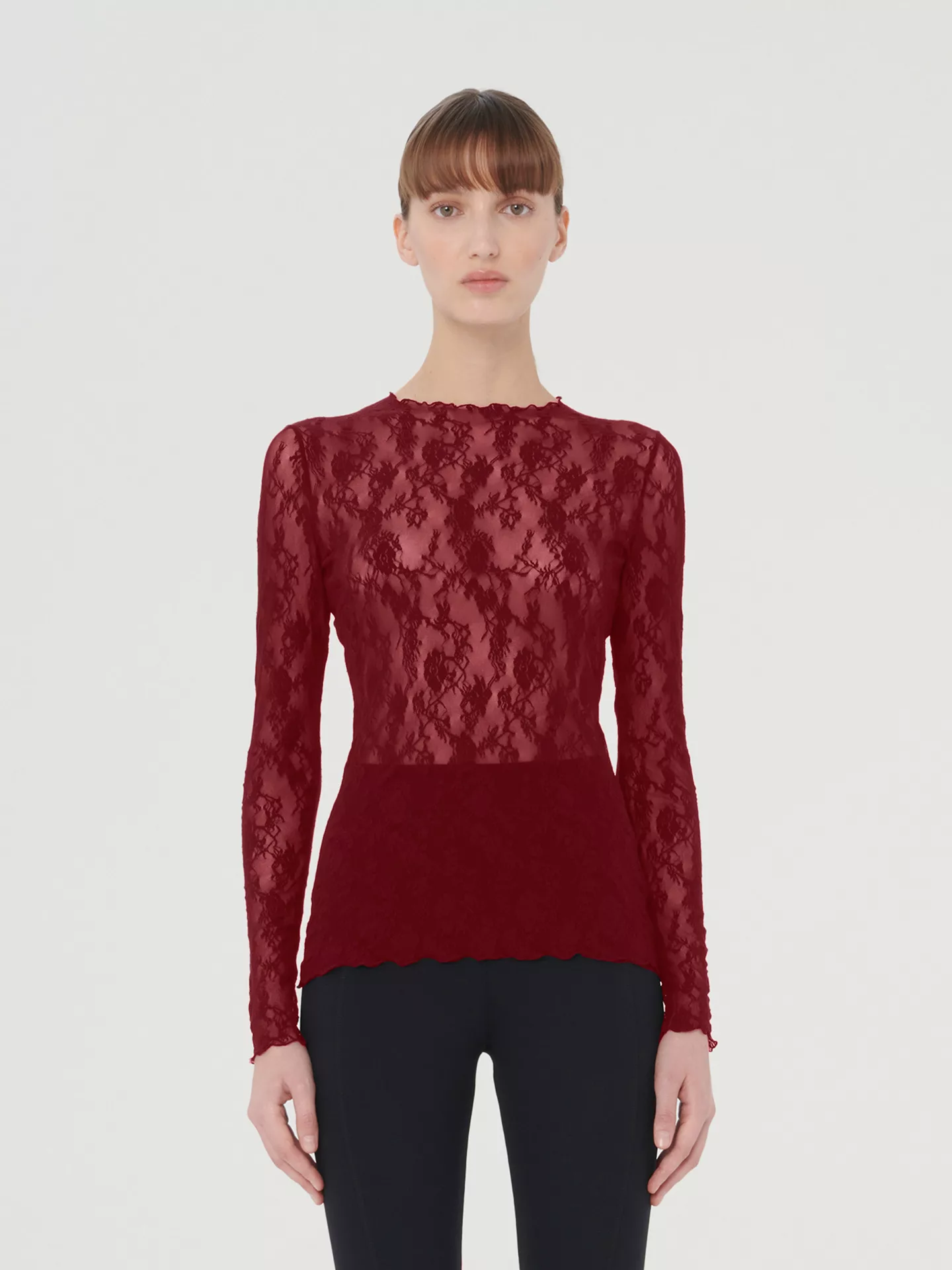 Wolford - Floral Lace Top Long Sleeves, Frau, soft cherry, Größe: M günstig online kaufen