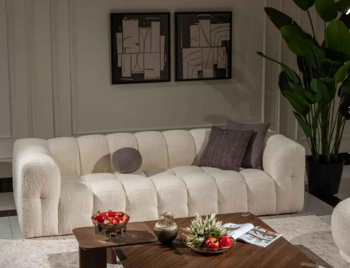 Xlmoebel Sofa Luxuriöses Drei-Sitzer-Sofa in Weiß aus Stoff, Polsterung, St günstig online kaufen