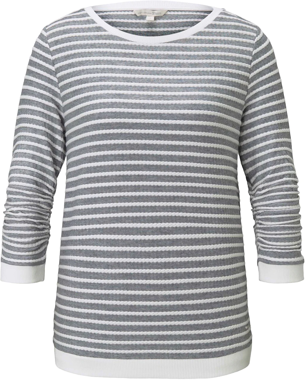 Tom Tailor Jacquard Sweatshirt 2XL Blue White Structured Stripe günstig online kaufen