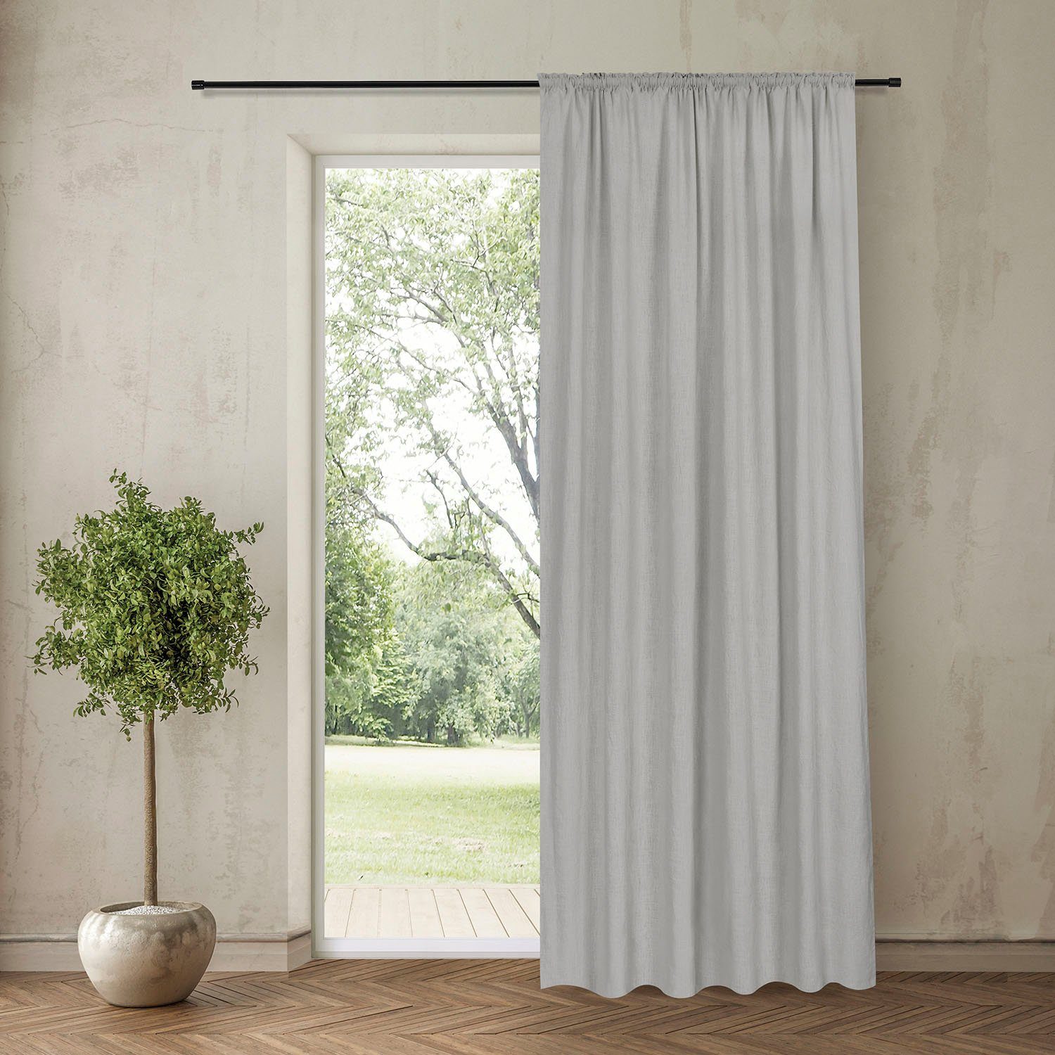 Gerster Vorhang Bio-Baumwolle/Leinen-Schal Uni, 140x270cm,anthrazit (OCS), günstig online kaufen