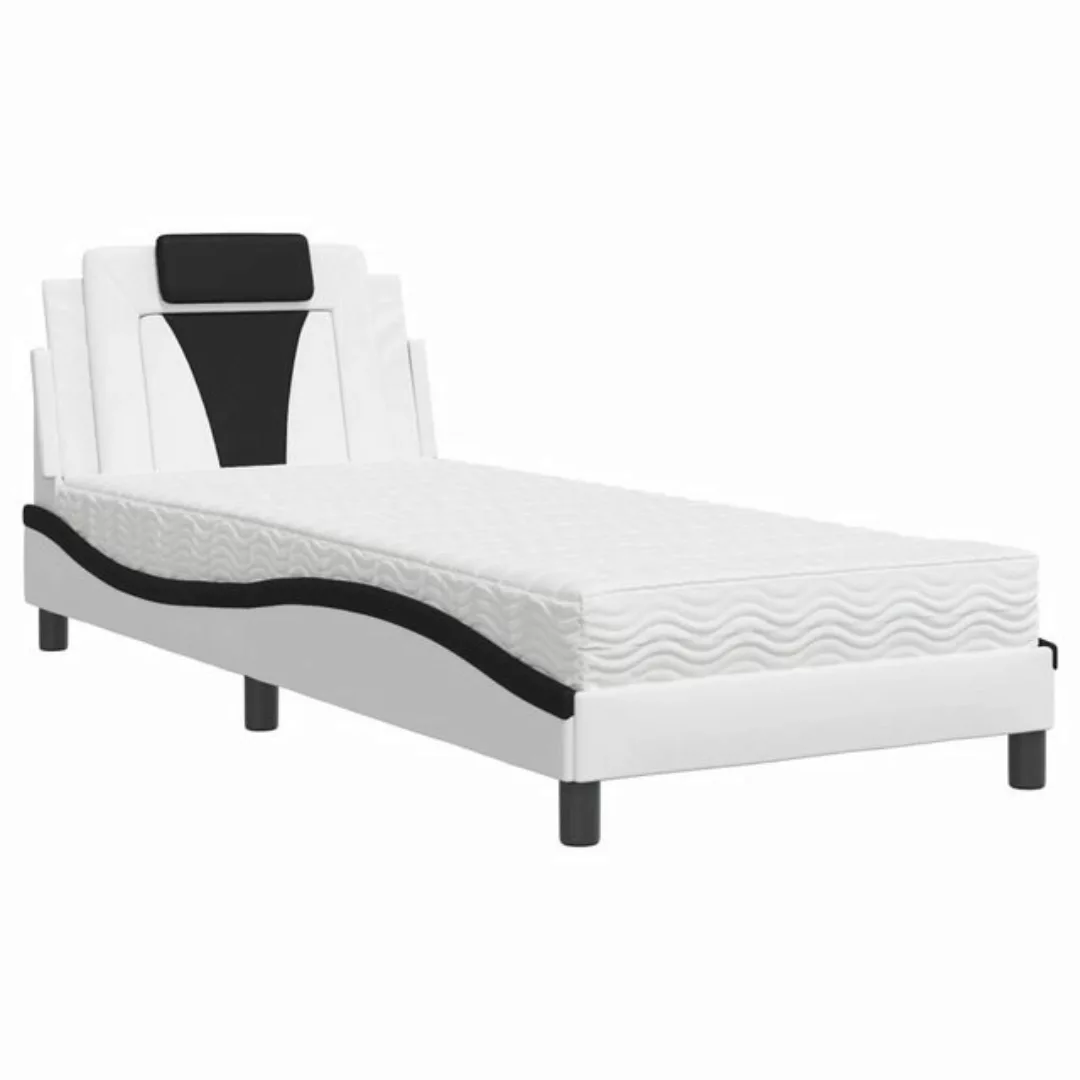 vidaXL Bett Bett mit Matratze Weiß und Schwarz 90x200 cm Kunstleder günstig online kaufen