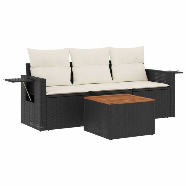 vidaXL Sofaelement 4-tlg. Garten-Sofagarnitur mit Kissen Schwarz Poly Ratta günstig online kaufen