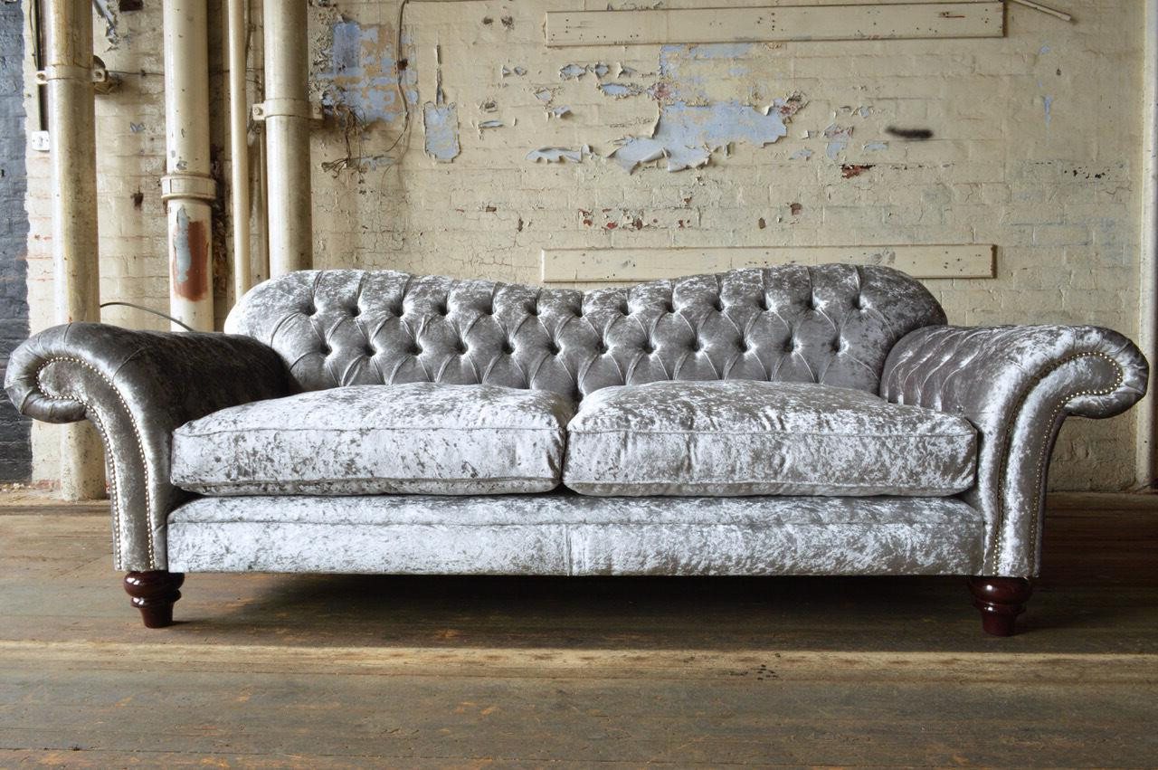 Xlmoebel Sofa Traditionelle Chesterfield 4-Sitzer Sofa in Grau mit Samt- un günstig online kaufen